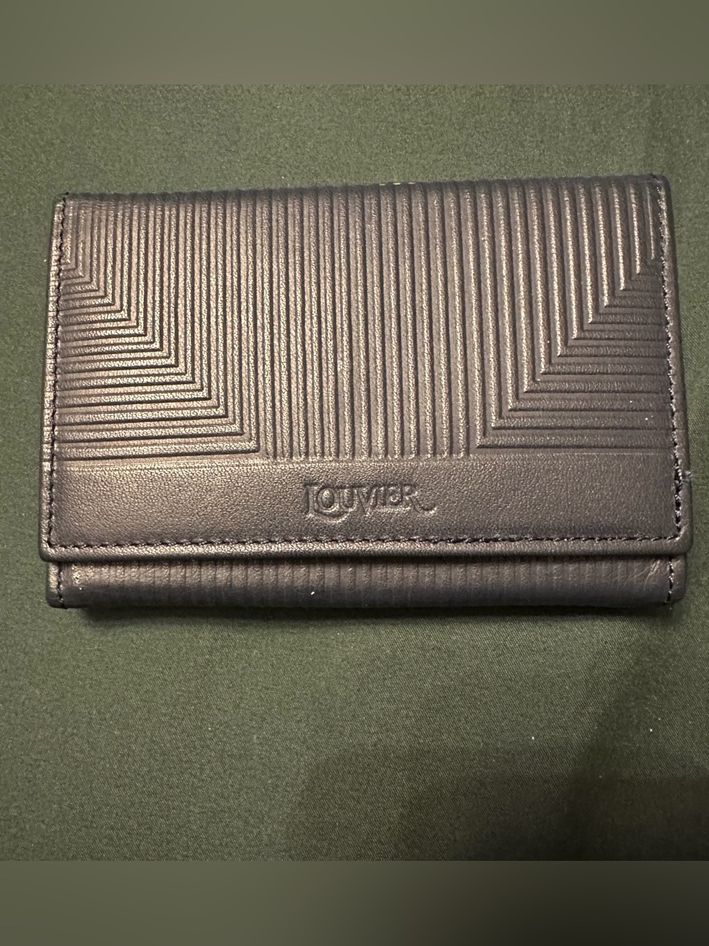 Vintage Louvier Navy Leather Trifold Wallet with Coin Pouch
